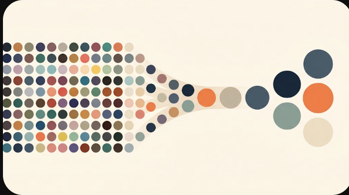 Many bead color swatches merging into a few.