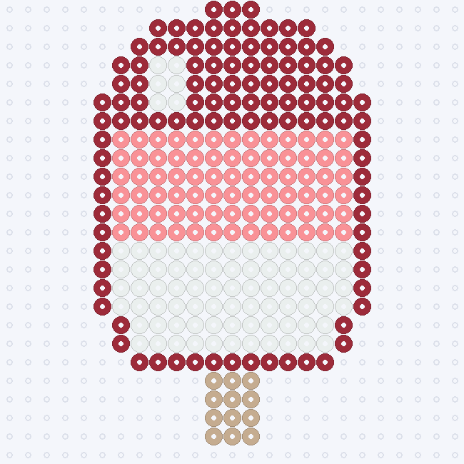 A striped popsicle with a Cherry edge, Blush and White bands, a White highlight and a Tan stick, on a pegboard grid.