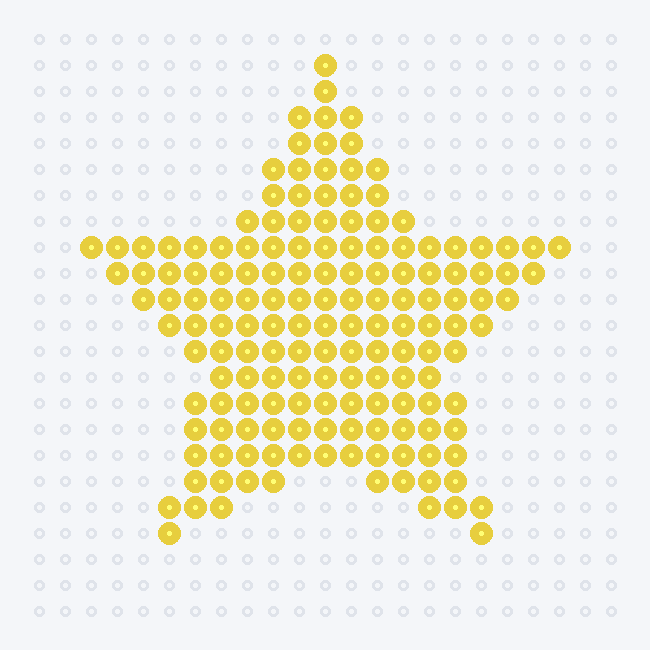 A yellow five-point star fuse-bead pattern on a pegboard grid.